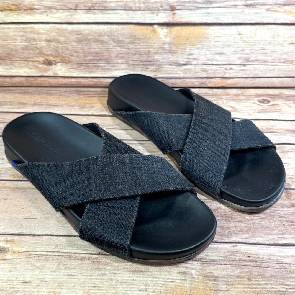 Rothys Womens Charcoal Black Hemp Cotton Sandals The Weekend Slides 9.5